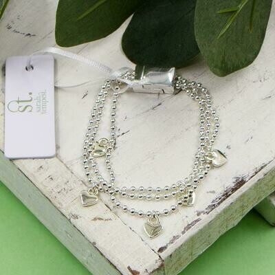 LITTLE HEARTS ON MULTISTRAND BALL CHAIN BRACELET WITH MAGNETIC CLASP