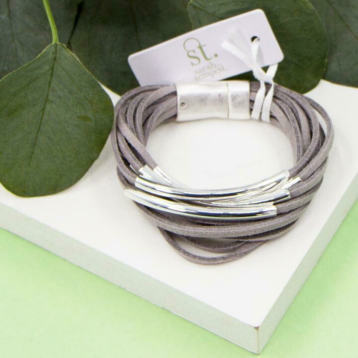 MULTI STRAND SUEDE BRACELET WITH METAL FEATURE