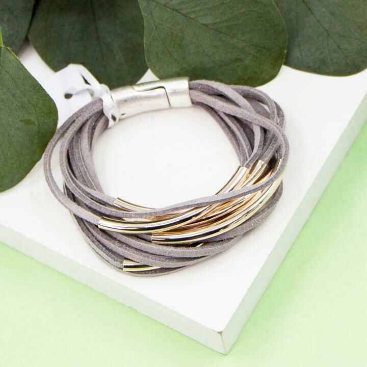 MULTI STRAND SUEDE BRACELET WITH METAL FEATURE