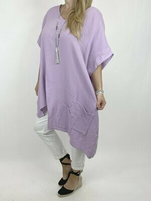 LAGENLOOK BOBBI V- NECK DOUBLE POCKET TOP IN LILAC