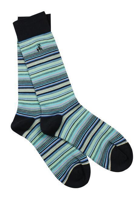 SWOLE PANDA Navy and Blue Narrow Striped Bamboo Socks