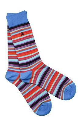 SWOLE PANDA Blue and Red Narrow Striped Bamboo Socks