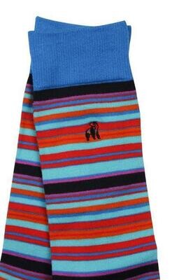 SWOLE PANDA Blue and Red Narrow Striped Bamboo Socks