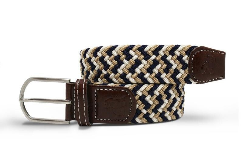 SWOLE PANDA Woven Belt - Navy / Beige Zigzag