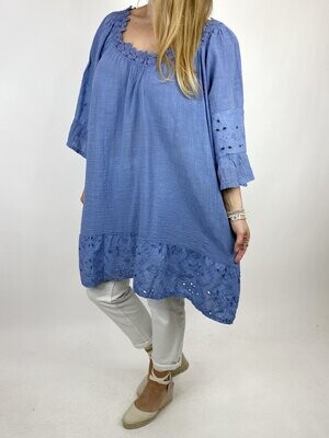 LAGENLOOK CAPRI LACE TOP IN DENIM.