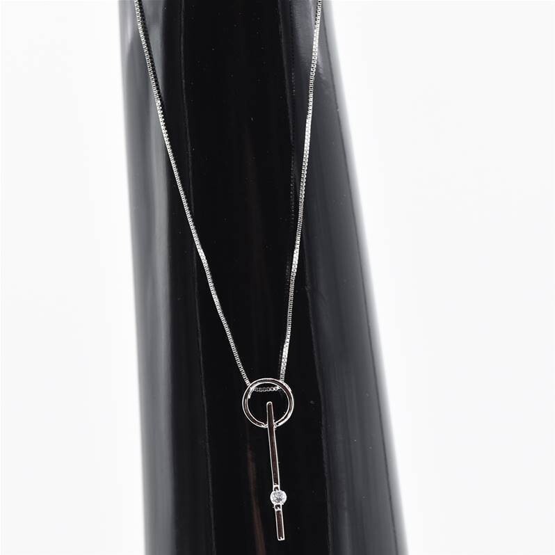 CIRCLE AND BAR PENDANT NECKLACE WITH CZ