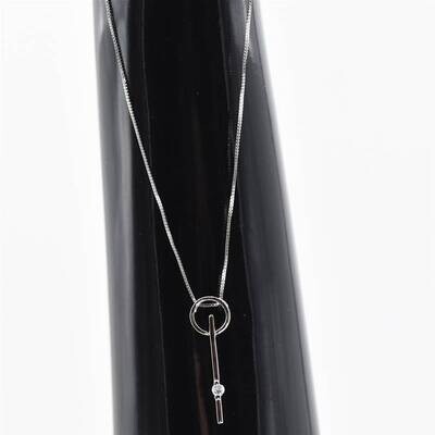 CIRCLE AND BAR PENDANT NECKLACE WITH CZ