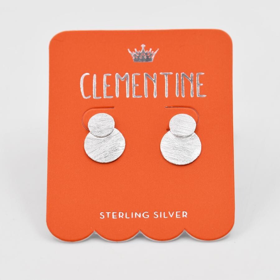 STERLING SILVER PLATED DOUBLE LAYERED CIRCLE STUD EARRINGS W