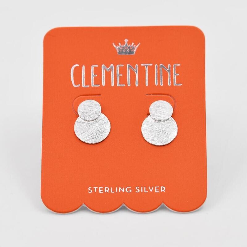 STERLING SILVER PLATED DOUBLE LAYERED CIRCLE STUD EARRINGS W