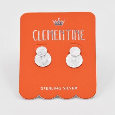 STERLING SILVER PLATED DOUBLE LAYERED CIRCLE STUD EARRINGS W