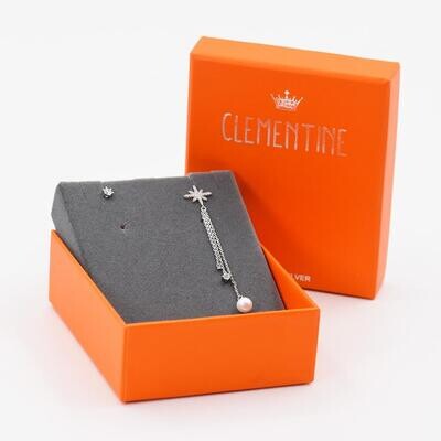 STERLING SILVER STAR STUD DANGLE EARRINGS WITH CZ CRYSTALS