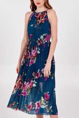 Floral Pleated Midi Dress Green