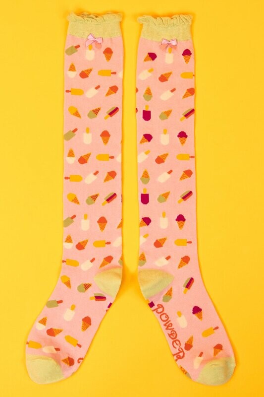 Ice Cream Knee High Socks Pale Pink - One Size