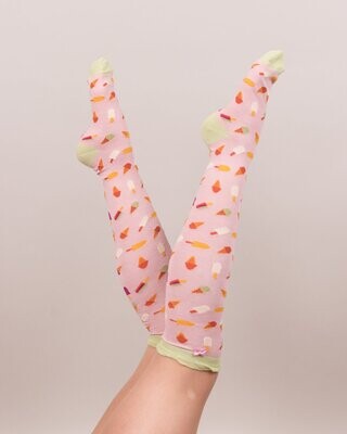 Ice Cream Knee High Socks Pale Pink - One Size