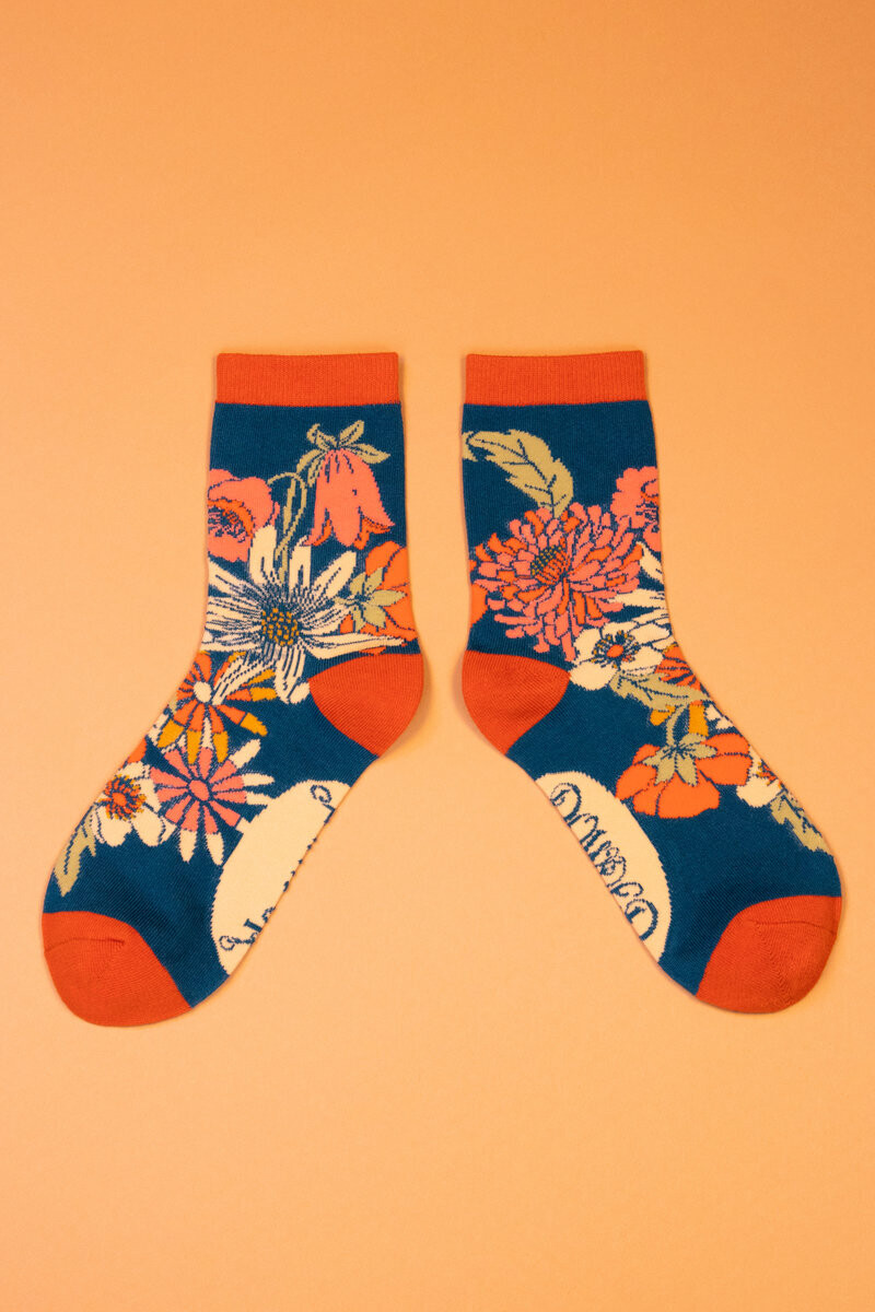 Ladies Ankle Socks Retro Meadow - Navy