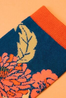 Ladies Ankle Socks Retro Meadow - Navy