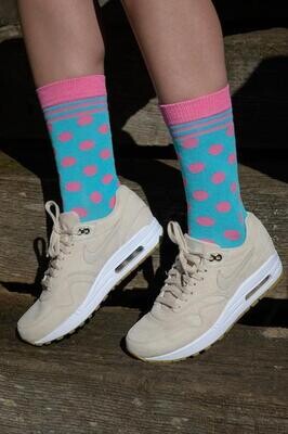 SWOLE PANDA BLUE AND PINK POLKA DOT BAMBOO SOCKS