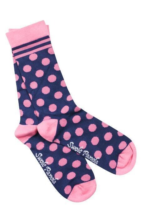 SWOLE PANDA NAVY AND PINK POLKA DOT BAMBOO SOCKS