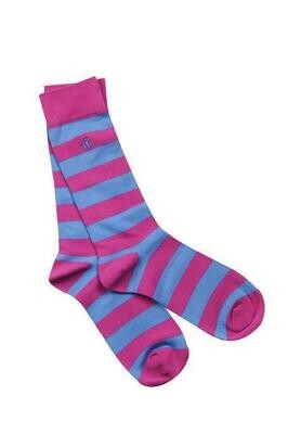 SWOLE PANDA PINK AND BLUE STRIPED BAMBOO SOCKS