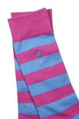 SWOLE PANDA PINK AND BLUE STRIPED BAMBOO SOCKS