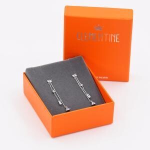 STERLING SILVER RECTANGLE CZ STUD EARRINGS WITH DROP CZ CRYS
