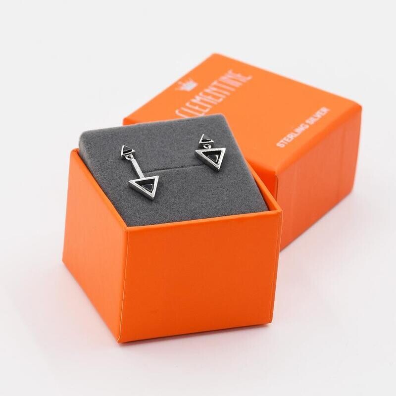 STERLING SILVER CZ TRIANGLE STUD EARRINGS WITH TRIANGLE DROP