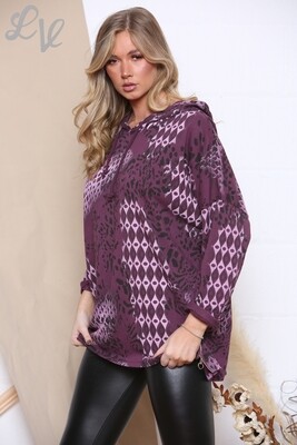 Ladies Mix Print Hooded Top