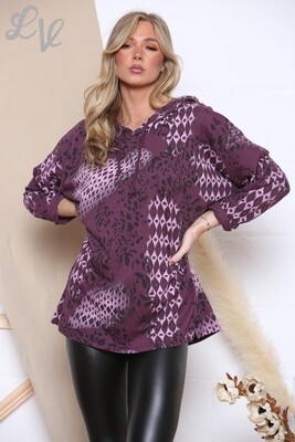 Ladies Mix Print Hooded Top