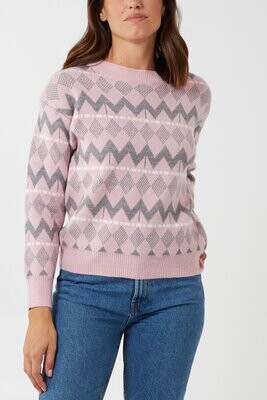 Nova of London Geometric Pattern Crewneck Jumper