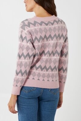 Nova of London Geometric Pattern Crewneck Jumper