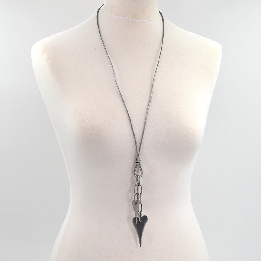 Long leather necklace with best sale pendant