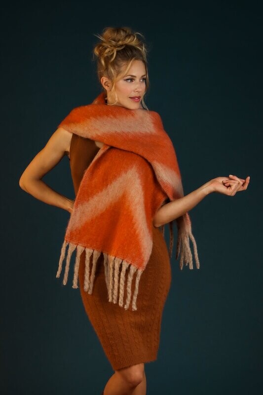 Ciara Cosy Chevron Scarf - Tangerine/Mist