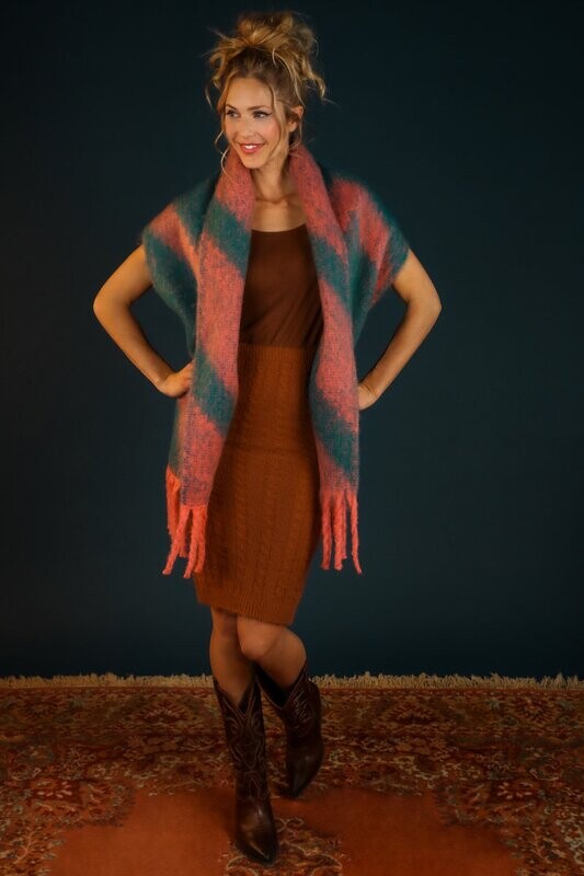 Ciara Cosy Chevron Scarf - Coral/Teal