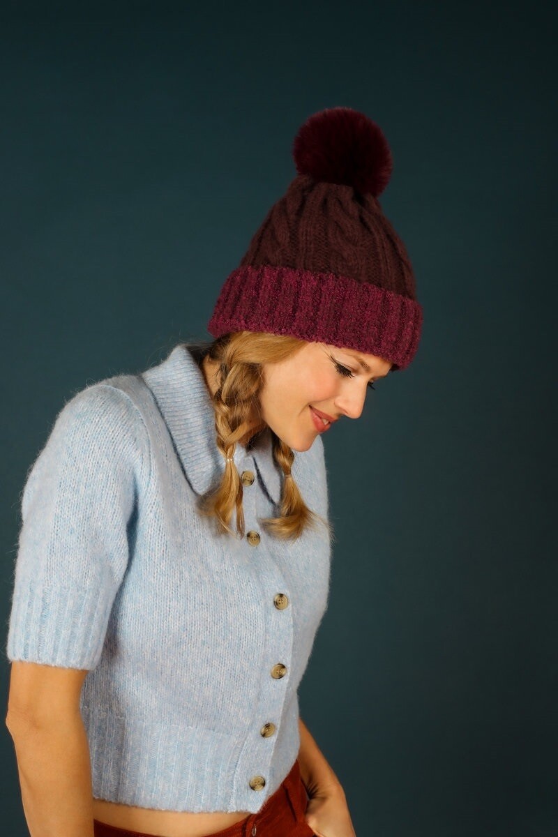 Freya Bobble Hat - Damson Freya Bobble Hat - Damson
