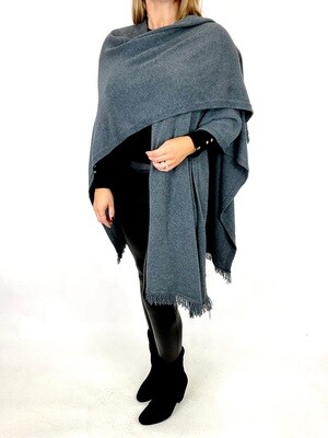 LAGENLOOK FRINGED TRIMMED WRAP PONCHO