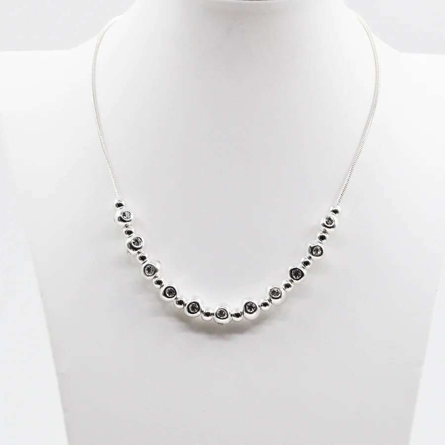 SILVER BEADED SECTION NECKLACE WITH CRYSTALS