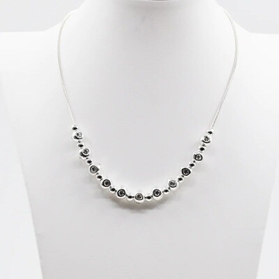 SILVER BEADED SECTION NECKLACE WITH CRYSTALS
