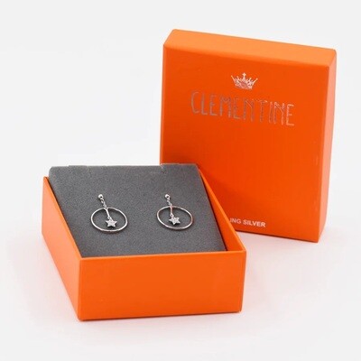 STERLING SILVER CIRCLE DROP EARRINGS WITH CZ STARS