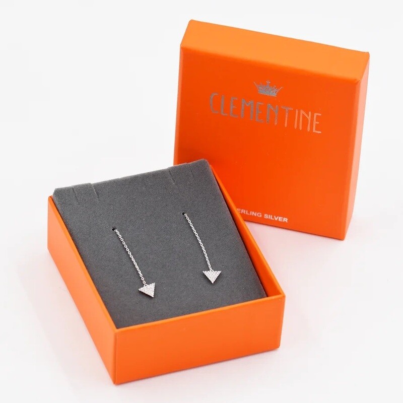STERLING SILVER PYRAMID DROP EARRINGS WITH CZ CRYSTALS AND C