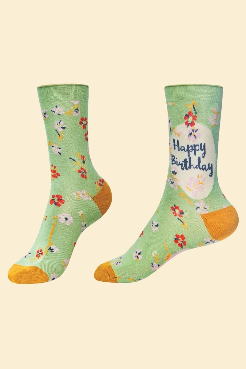 Happy Birthday Ankle Socks - Sage Happy Birthday Ankle Socks - Sage