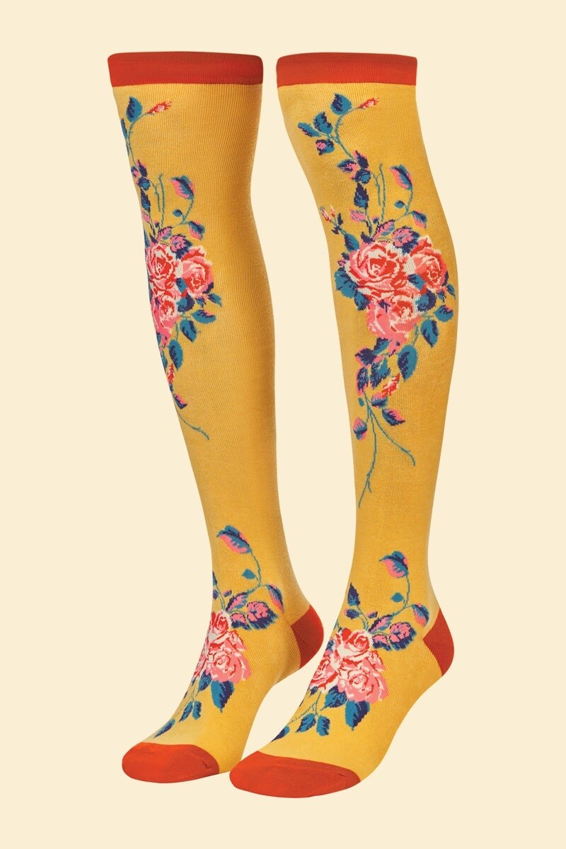 Floral Vines Long Socks - Mustard Floral Vines Long Socks - Mustard