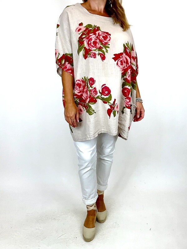 LAGENLOOK ROSE PRINT LINEN TOP