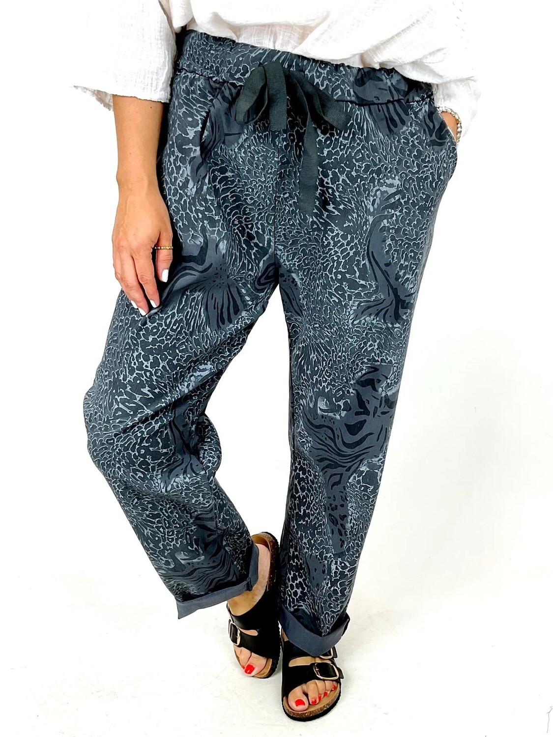 LAGENLOOK ANIMAL PRINT MAGIC PANT JOGGERS, Colour: CHARCOAL
