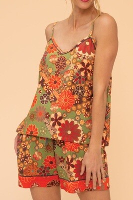 Cami 70s Kaleidoscope Floral Pyjamas Sage
