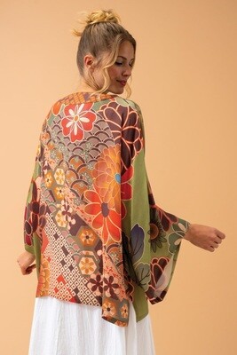 70s Kaleidoscope Floral Kimono Jacket in Sage
