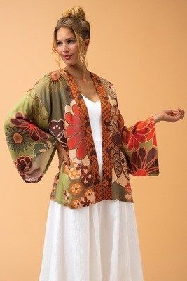 70s Kaleidoscope Floral Kimono Jacket in Sage