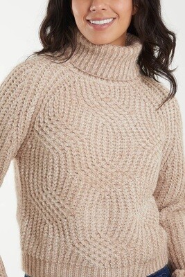 VELOUR KNIT ROLL NECK JUMPER  BEIGE