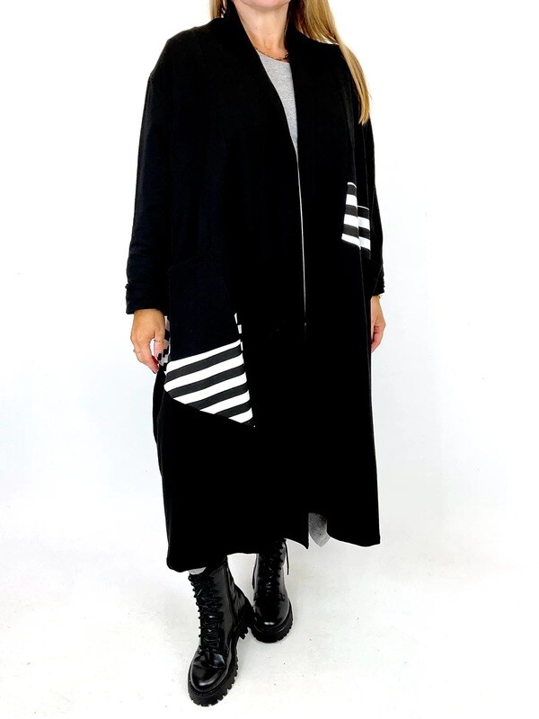 LAGENLOOK CRAWFORD STRIPE COCOON CARDIGAN IN BLACK