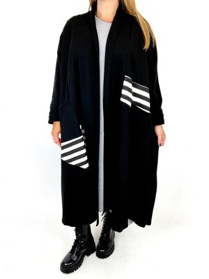LAGENLOOK CRAWFORD STRIPE COCOON CARDIGAN IN BLACK