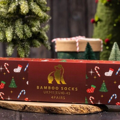 RED CHRISTMAS DRAWER BOX - 4 PAIRS OF BAMBOO SOCKS (HIS)